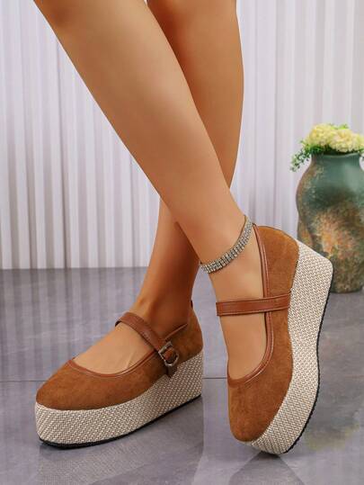 2024 New Lace-Up Fashion Rope Woven Platform Shoes, Thick Sole Shoes, High Heels, Wedge Shoes For Plus Size Women