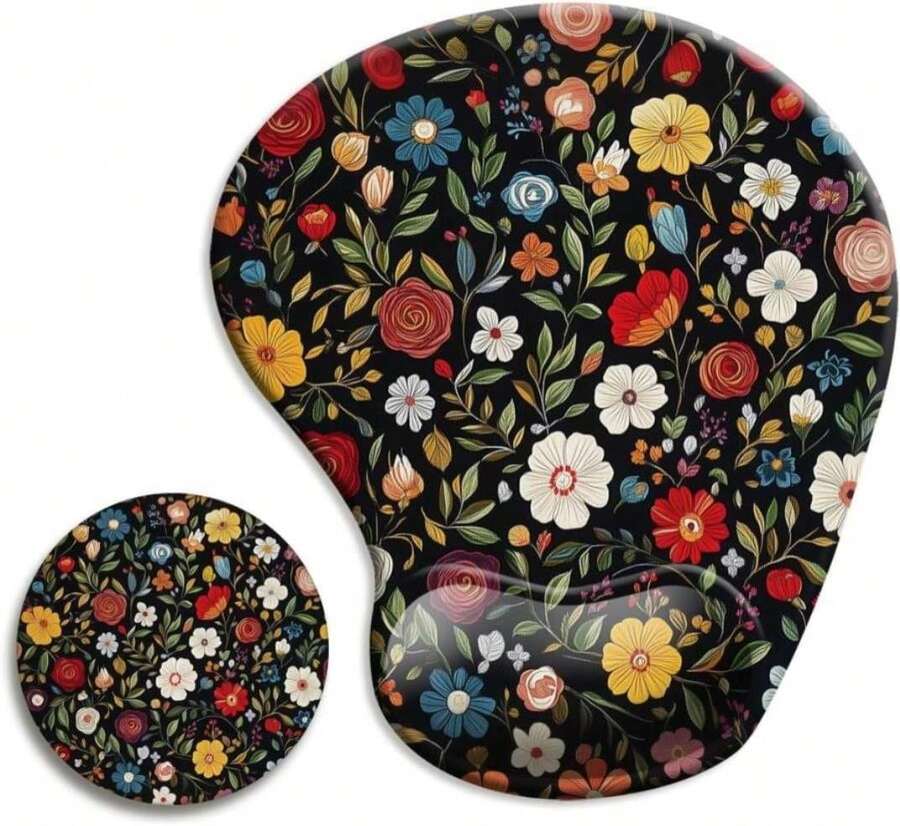 Ergonomic Mouse Pad With Wrist Support,Mouse Pad With Wrist Rest And Coaster Set,Office Supplies Non-Slip Mouse Pads For Desk, Non-Slip Comfortable,Black Floral - ColorB - View 1