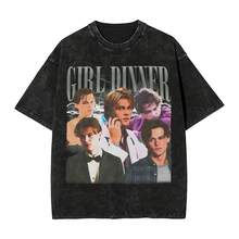 Girl Dinner Vintage Team Conrad Washed T Shirts Streetwear Hip Hop Novelty T-Shirts Tees for Men Women Cotton Oversize Summer - Negro - Ver 1