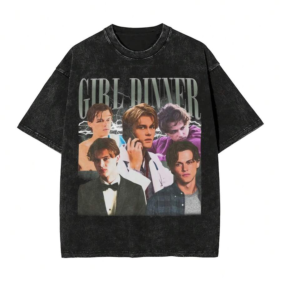 Girl Dinner Vintage Team Conrad Washed T Shirts Streetwear Hip Hop Novelty T-Shirts Tees for Men Women Cotton Oversize Summer - Negro - Ver 1