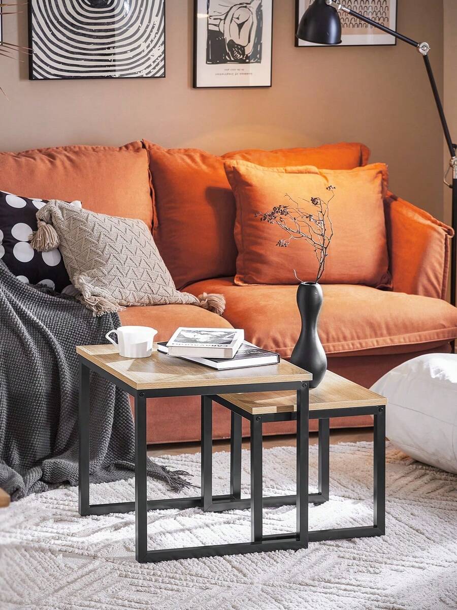 SoBuy FBT42-HG, Nesting Tables, Set Of 2 Coffee Table Side Table End Table, Grey & Black - Brown - View 1