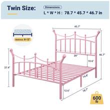 Allewie 14 Inches Twin/Full/Queen/King Size Metal Platform Bed Frame With Elegant Crown Headboard & Footboard, Sturdy Mattress Foundation With Under-Bed Storage, Easy Assembly, No Box Spring Needed, Pink - 粉色 - 查看 8