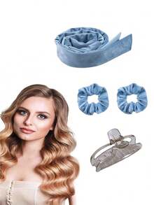 4pcs No-Heat Hair Curler Headband Clip Set, Slouchy Bow Tie Long Hair Band Curling Waver Tool, Sleep Big Wave - Multicolor - View 9