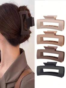 4pcs/1pc Elegant & Sweet Hair Clips, Autumn/Winter Hair Accessories, Multi-Functional Hair Claws, Square Clips, Fashionable Minimalist Square Hair Claws, Hair Styling Accessories, Non-Slip Hair Clips, Strong Grip, Suitable For Buns And Retro Hairstyles, Applicable For Daily Hairstyles, Beach, Vacation, Elegant & Stylish Claw Clips, Casual Hair Clips - Multicolor - View 4