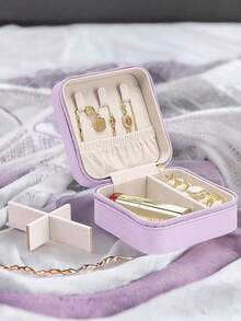 1pc Travel Jewelry Box, Portable Jewelry Organizer, Makeup Brush Storage Box, Large Capacity Desktop Organizer, Multi-Functional Storage Box For Rings, Necklaces, Earrings, Travel, Business Trip, Beach, Gift For Girlfriend , Makeup Room Decor - Multicolor - View 10