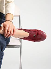 Giày búp bê đế bằng buộc dây kiểu Mary Jane cổ thấp buộc dây phong cách Anh Quốc, thời trang xuân/thu mới. - Màu Đỏ Sâu - Xem 2