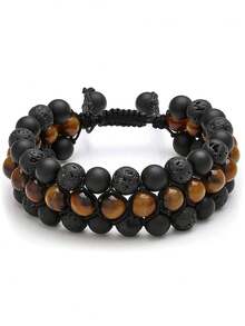 Natural Tiger Eye, Cat Eye, Green Turquoise, Red Vein, Black Obsidian, Green Ghost Beaded Bracelet, Handmade Woven Unisex Bracelet - Bracelet - View 43