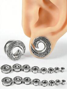 1个不锈钢银色漩涡耳塞，简约设计，耳廓扩张器，耳洞扩耳器，穿刺饰品 - 如圖 - 查看 1