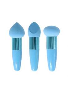 3Pcs Makeup Sponge Facial Foundation Sponge Professional Makeup Blending Sponge With Handle Beauty Sponge Blender Dry & Wet Use Makeup Sponges For Foundation - Multicolor - View 6
