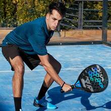 1pc Joeyplay 24K Carbon Fiber Flat Tennis Racket, High-Performance Diamond Head Padel Cage Tennis Racket, Ultra-Light Full Carbon Fiber Flat Tennis Racket, High-Grip 3D Textured Reflective Surface, EVA Foam Core Super Elasticity, Anti-Slip Ergonomic Handle, High Shock Absorption Design, Powerful Performance, Fashionable Sports Racket, Red/Blue/Orange