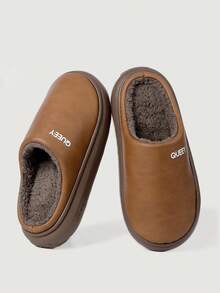 Pantofole in pelle da uomo, nuove pantofole interne calde e confortevoli con suola spessa in pelliccia per l'inverno - Caffè Marrone - Visualizzare 3