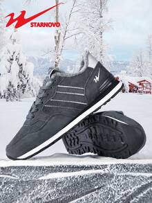 STARNOVO 男士保暖毛绒衬里冬季运动鞋、保暖低帮运动鞋、防滑雪地靴情人节创意 - 深灰色 - 查看 3