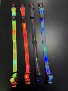 1pc LED Illuminating Colorful Pet Collar/Leash, USB Rechargeable Pet Leash, PVC Coated Webbing, Glow-In-The-Dark Dog Collar, AAA Grade High Brightness Light Source, Eye-Catching Yet Non-Dazzling, Stable Light Source, Clearly Visible, Prevent Car Accidents/Prevent Getting Lost/Prevent Scaring