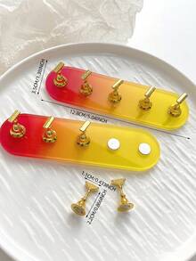 Set de decoración de uñas con base ovalada de resina acrílica en degradado de color, macaron dorado y bolas de cristal de acero multicolor. Herramientas y accesorios de arte de uñas minimalista de moda en estilo retro coreano con láser.