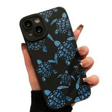 Blaue Schildkröte Muster Handyhülle Geeignet für iPhone 15 14 13 12 11 X Xs Xr Xsmax Pro Max Plus Modell Einzigartige Blaue Schildkröte Weiche Schale Kamera Vollschutz Anti-Fall 7P/8P Süße Kunst Schutzhülle - Schwarz - Übersicht 6