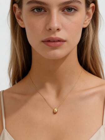 1pc Minimalist Style Niche Design Water Drop Beaded Stainless Steel 18K Gold Plated Necklace For Women Stacking Necklace Summer Travel, Dance Party, Date & Party Dress Up