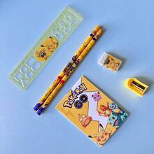pokemon Pokémon Stationery Gift Set, Cross-Border Pikachu Stationery Set, Student Reward Gift, Officially Licensed Pokémon Pikachu Cartoon Character Style Stationery Gift Box Set, Including Pencils, Notebook, Pencil Sharpener, Pencil Case, Ruler And Eraser, Crayons