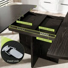 CuisinSmart Round Dining Table,43.3''-59''Extendable Round Dining Table For 4-8,Modern Dinner Table With Wood Base,Kitchen Oval Dining Table For Dining Room, Living Room(Table Only) - Black - View 7