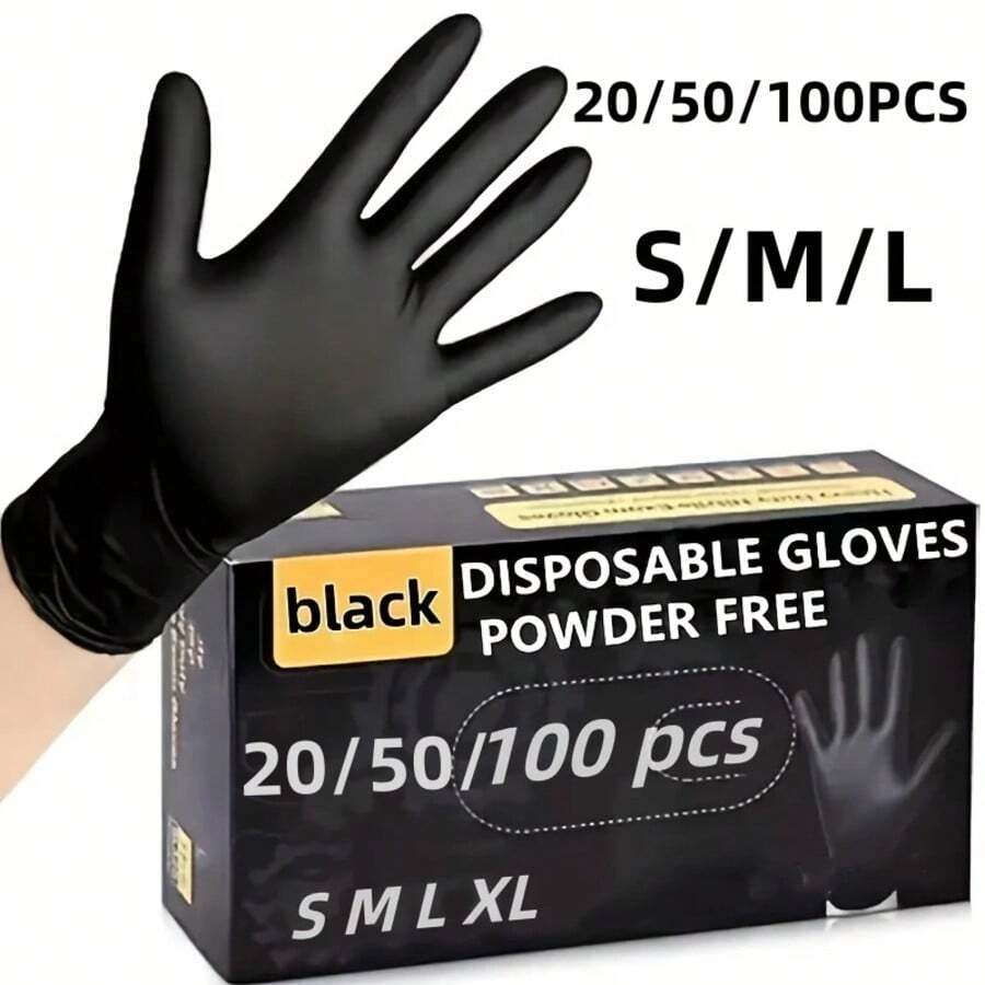 20/50/100pcs Disposable Nitrile Gloves, Durable Household Cleaning Gloves, Waterproof Gloves, Suitable For Kitchen Cleaning, Tattooing, Hair Dyeing, Pet Care, Salon, Cleaning Supplies, Home Tools (No Packaging Box) - Black - View 1