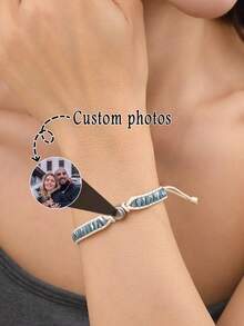 1PC Customized Photo Projection Bracelet, Circular Projection Photo Bracelet,Handmade Beaded Bracelet ,Stainless Steel Color Couple Bracelet, Adjustable Projection Couple Bracelet, Couple, Family, Photo Memories, Color Projection Bracelet - Multicolor - View 2