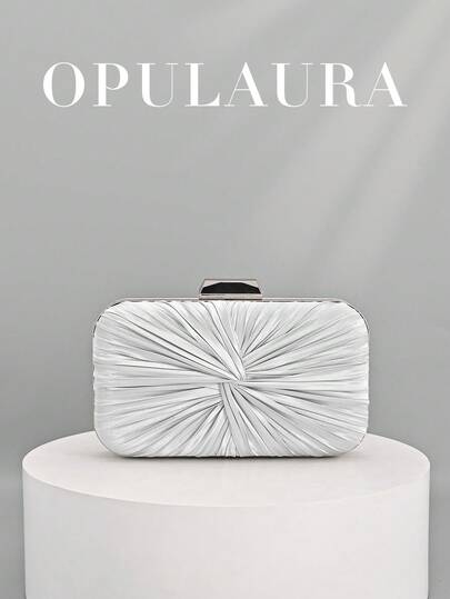 OpulAura 1pc Vintage Elegant Satin Clutch Bag, Pleated Twist Design Fashion Evening Dress Purse, Charming & Refined Formal Party Handbag, Luxury Box Style Small Bag, Suitable For Party/Wedding/Formal Occasion Dinner, With Chain Strap For Shoulder Or Crossbody Wear