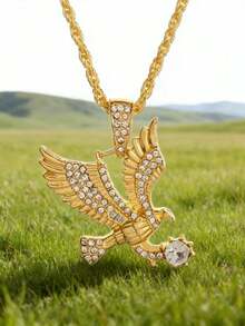 1pc Fashion Micro-Inlaid Cubic Zirconia Eagle Wing Pendant Necklace, Punk Jewelry Gift For Men - Fashion - View 3