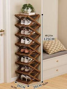 竹制简易安装免折叠鞋架门边收纳架可扩展鞋架多层鞋架整理架紧凑窄型可扩展鞋柜，门入口家用多层鞋架 - 棕色 - 查看 6