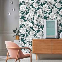 1 Roll Of Green Background White Sketch Floral Wallpaper Self Adhesive Wallpaper Vinyl Wall Contact Paper Waterproof And Moisture-Proof, Easy To Install And Detachable Wall Stickers Kitchen Waterproof And Oil Resistant Stickers, Desktop Stickers, Heat-Resistant And Oil Resistant Kitchen Wallpaper Cabinet Stickers - Dark Green - View 9