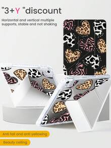 Elegant & Cute Cartoon Leopard Print Heart-Shaped Dual-Sided Colorful Acrylic Transparent Crystal Y-Fold Backboard, Decorated With Flower, Grass And Butterfly Patterns, Shock-Resistant And Compatible With 7th And 8th Generation (10.2-Inch) IPad. It Comes With A 10th Generation IPad Protective Case, Built-In Pencil Slot, And Supports Sleep/Wake Function. An Ideal Gift Choice For Holidays And New Year. - Multicolor - View 4
