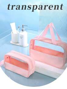 3件装粉色PU洗漱包，便携防水旅行收纳包，大容量多功能透明PVC化妆包，男女通用浴室健身包，可收纳护肤品、化妆品、洗发水、牙刷、卷发棒等，化妆包，旅行必备 - 粉色 - 查看 10