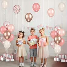 60个玫瑰金和粉色气球，粉色和白色气球组合，金属玫瑰金亮片气球。适合女孩/女孩生日、波西米亚风婚礼、订婚派对、性别揭晓派对、公主派对、毕业典礼、单身派对。 - 彩色 - 查看 4