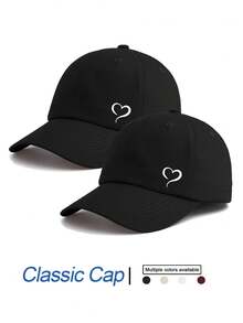 2顶心形印花棒球帽，经典时尚，柔软吸汗带，尺寸可调节，轻便防晒，百搭经典帽款，适合户外运动、日常佩戴、聚会度假，是送给家人和朋友的完美礼物。