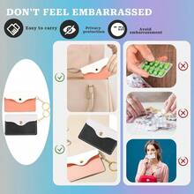 2 Pack Birth Control Pill Case Sleeve Packet PU Leather Wallet Pill Holder Birth Control Case With Snap Closure And Keyring Contraceptive Holder Travel Bag Backpack, Black+ Pink - Black+red - View 5