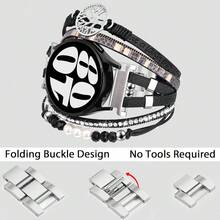 Boho Leather Bracelet For Samsung Galaxy Watch 8/7/6/5/4 Band 40mm 44mm Women, 20mm Handmade Multilayer Beaded Watch Bands For Watch 8 6 Classic 43mm/Watch 5 Pro/Watch4 Classic 42mm/Galaxy Active 2 - 生命之樹-黑色 - 查看 4