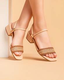 Women's Sandal With Block Heel, Braided Clog, Handmade. - Nude Braid - View 1