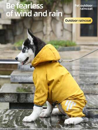 1 pezzo Impermeabile per cani di colore giallo, con guinzaglio incorporato, impermeabile, adatto per cani di taglia piccola/media/grande, abbigliamento per animali domestici da indossare all'aperto in condizioni di pioggia