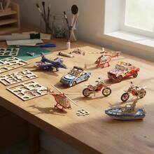 TendenciaSet 6 Rompecabezas Armable Bloques Madera Modelo Avion AutosCalidad premium - 1 - Ver 3