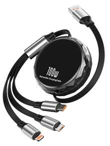 100W 3-In-1 Multifunctional Charging Cable, USB To Micro/USB C/Lightning/Super Fast Charging Cable, Compatible With IPhone, Phones, Retractable Type-C Data Cable - Multicolor - View 7