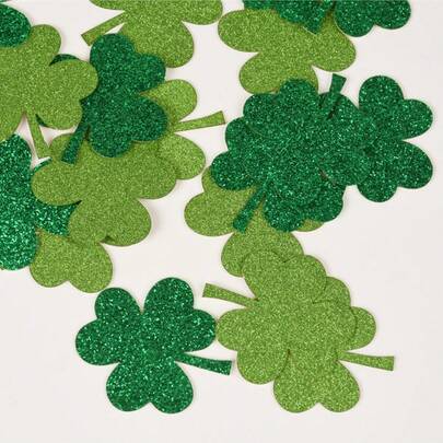 100pcs Clover Sequin Confetti, Shiny Clover Confetti, Lucky Clover Paper Sequins For St. Patrick's Day, Glitter Clover Decorations, Suitable For Party And Holiday Decoration