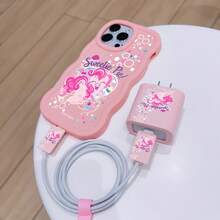 Official Licensed My Little Pony Luxury Design Phone Case + Data Cable Charger Protector Set, Compatible With IPhone 16/16 Pro/16 Plus/16 Pro Max, 17/17 Pro/17 Pro Max, 15/15 Pro/15 Plus/15 Pro Max, 14/14 Plus/14 Pro Max, 13/13 Pro/13 Pro Max, 12/11/X/XR/XS Max, Cute Phone Protective Cover