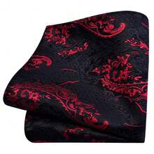 GUSLESON 8cm Paisley Tie Set For Men Necktie Lapel Pin Pocket Square Cufflinks Set For Men,Red/Black - Đỏ/Đen - Xem 4