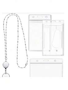 1 Set Women Badge Lanyard Badge Necklace Retractable Badge Reel With 2 ID Card Holders, Girl Necklace Nurse Office Worker, Back To School Season - 彩色 - 查看 3