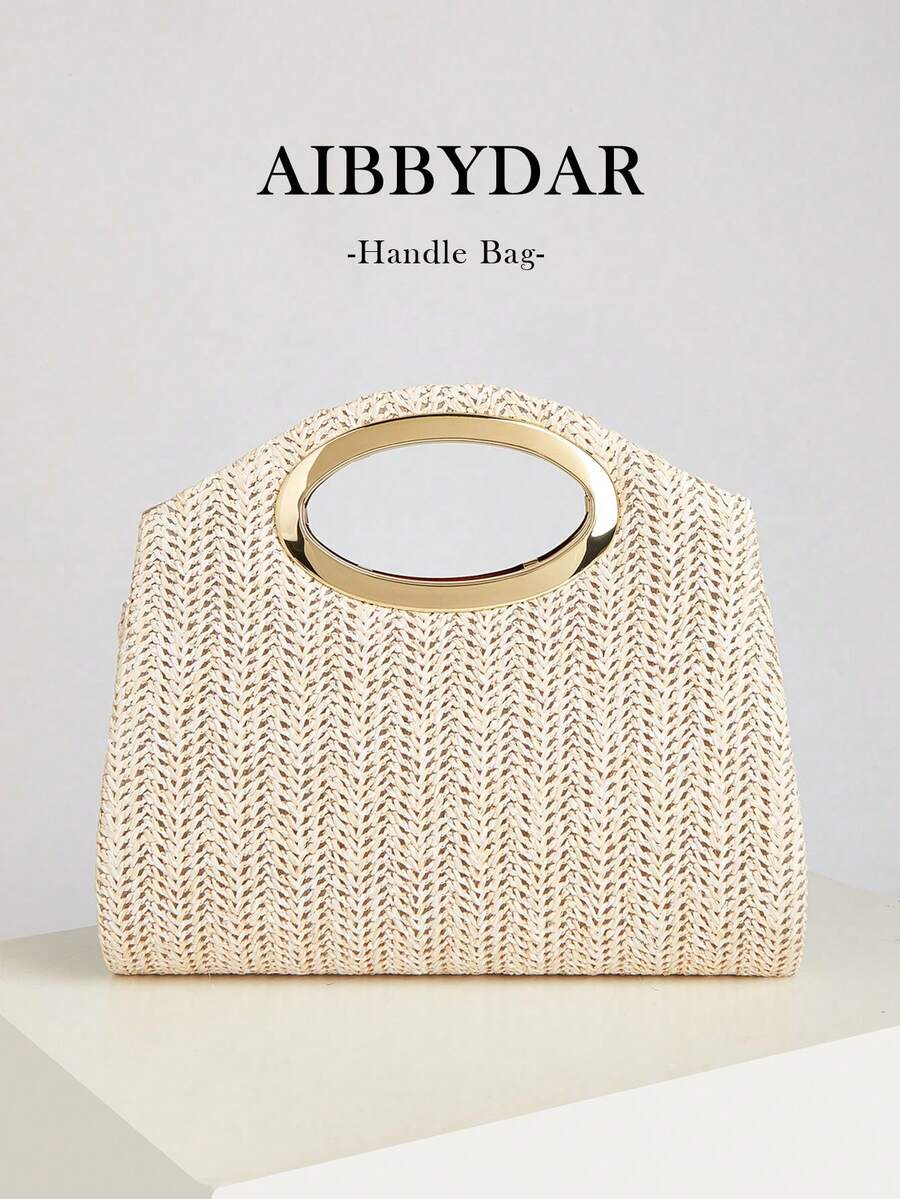 AIBBYDAR New Fashion Woven Handbag For Women, Versatile For Holiday, Beach, Business Commute, Casual, Minimalist, Beach, Vacation Essential - Màu be - Xem 1