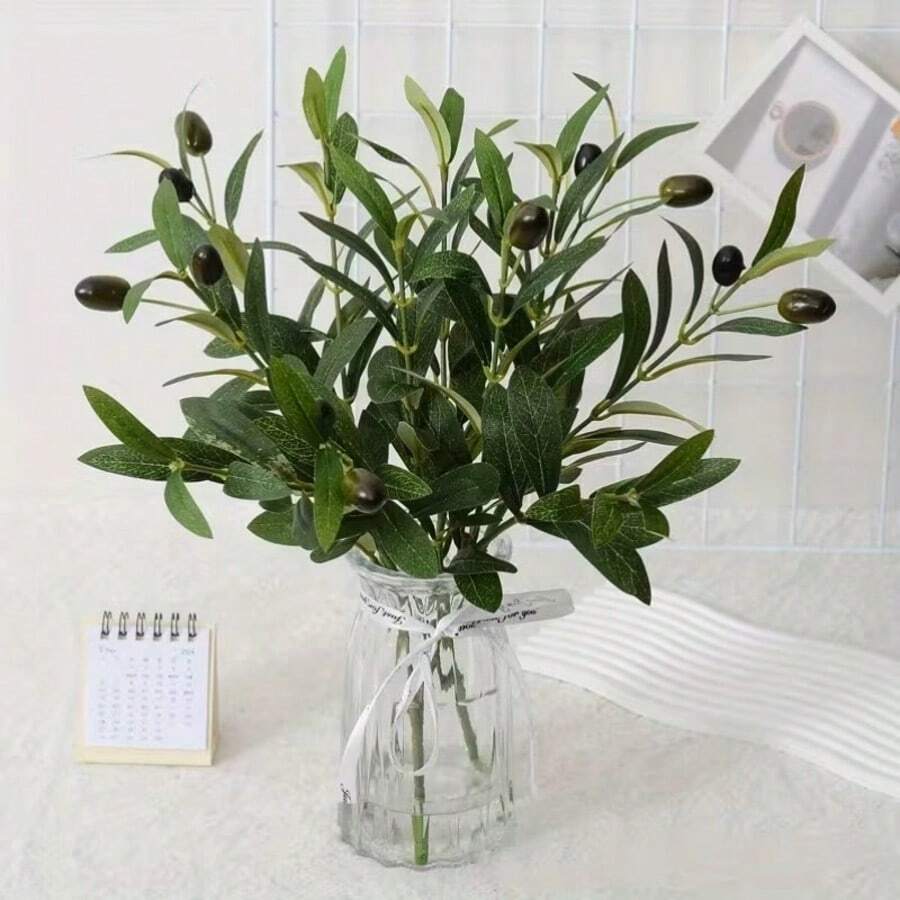 1/3/4/5/6pcs Artificial Olive Tree Branches, Suitable For Vases, Faux Olive Tree Branches With Green Leaves, Decor For Home, Coffee Table, Center Pieces - Olive Branch - View 1