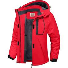 Women's Waterproof Ski Warm Winter Coats Windproof Winter Jackets Women Fleece Lined Windbreaker With Hood - Red + Medium - View 2