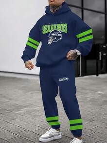 Seatt-Le Seahawks Casual Hoodie Jogging Sweatpants Tracksuit Set, Football Team Men's Tracksuit Set, Men's Game Day Hoodie Set - 彩色 - 查看 1