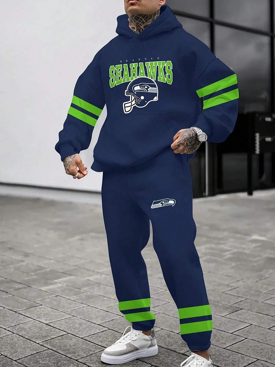 Seatt-Le Seahawks Casual Hoodie Jogging Sweatpants Tracksuit Set, Football Team Men's Tracksuit Set, Men's Game Day Hoodie Set - 彩色 - 查看 1