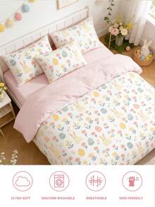 2/3件套复活节彩蛋和兔子印花被套套装，超柔软透气，饰以可爱的复活节图案，瞬间焕新卧室！完美适配单人床、双人床、大号床、特大号床，可机洗，通过Oeko-Tex认证 - 彩色 - 查看 7