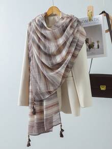 1件新款经典纯色条纹串珠挂巾，优雅防风，适合女士春夏户外穿着，防紫外线，日常晚装、旅行沙滩防晒披肩及节日礼物 - 多色 - 查看 11