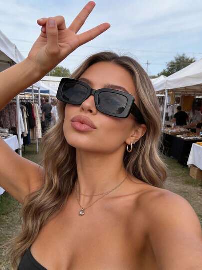 1 Pair Classic Square Plastic Sunglasses, Suitable For Holiday Gifts, Vacation Outfits, Shopping, Beach Parties, Music Festivals, Fashion Versatile, Elegant, Suitable For Family Outings, Travel, Summer Beach Vacations And Other Outdoor Activities